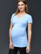 Gap Women Pure Body Short Sleeve V Neck Tee - Cerulean Blue