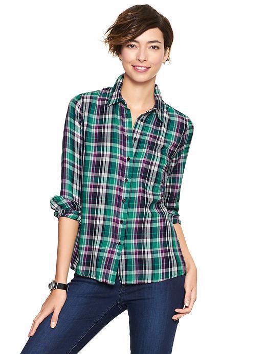 Gap Fitted Boyfriend Plaid Shirt - Green Plaid