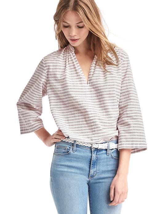 Gap Women Stripe Split Neck Popover - Pink Stripe