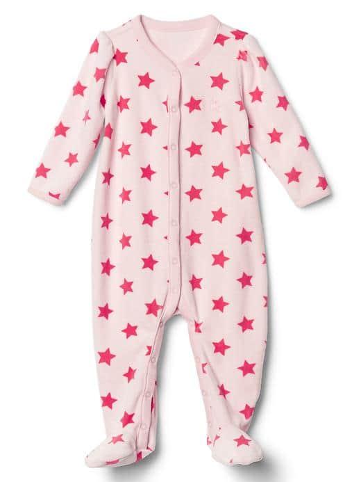 Gap Starry Velour Footed One Piece - Cherry Blossom