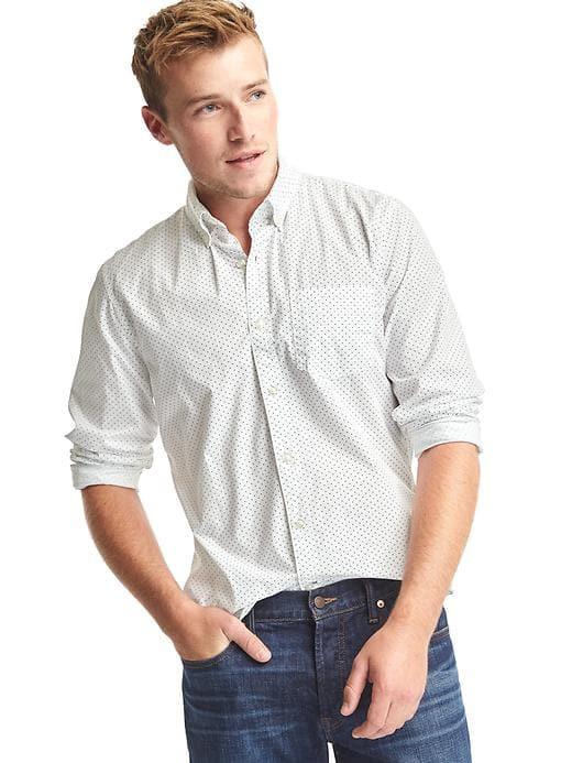 Gap Men True Wash Poplin Dot Slim Fit Shirt - New Off White