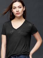 Gap Linen V Neck Tee - True Black