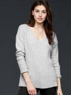Gap Women Ribbed V Neck Pullover Sweater - Heather Grey