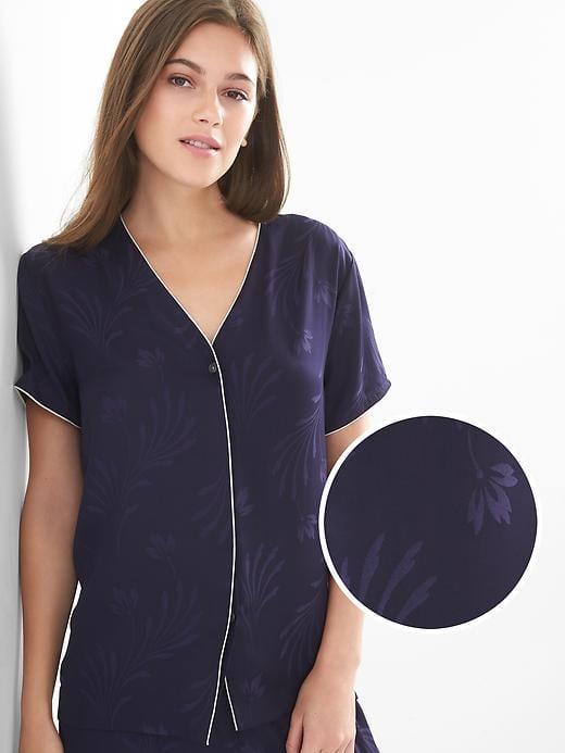Gap Dreamwell Satin Sleep Top - Blue Floral