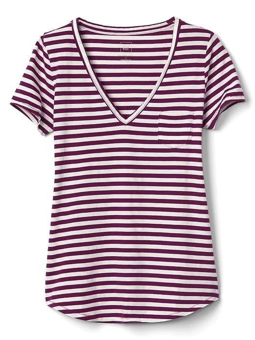 Gap V Neck Stripe Pocket Tee - Burgundy Stripe