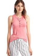 Gap Women Ribbed Henley Tank - Coral Frost