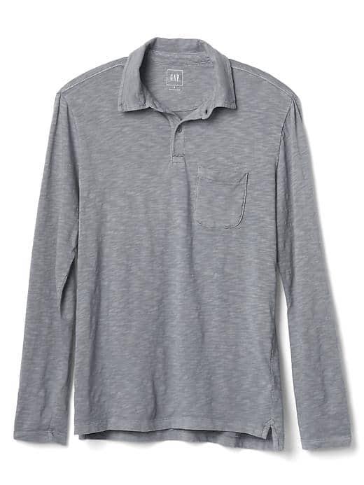 Gap Men Slub Long Sleeve Polo - Mercury Grey