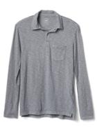 Gap Men Slub Long Sleeve Polo - Mercury Grey