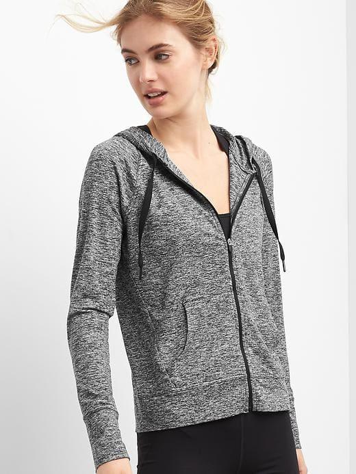 Gap Women Performance Jersey Zip Hoodie - Medium Grey Heather