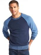 Gap Men Merino Wool Blend Colorblock Baseball Sweater - Light Indigo
