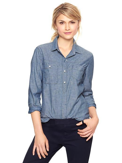 Gap 1969 Asymmetrical Pocket Polka Dot Denim Shirt - Indigo Polka Dot