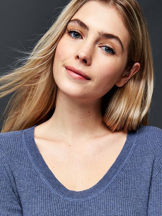 Gap Women Long Sleeve Ribbed Top - Blue Heather