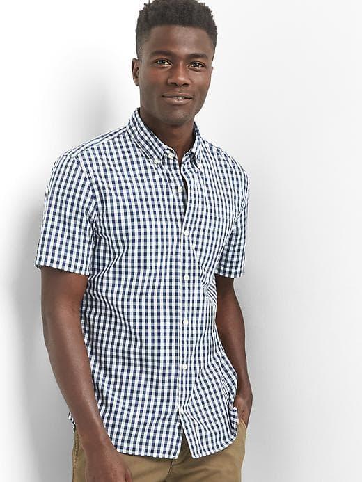 Gap Poplin Gingham Slim Fit Shirt - Comet Blue