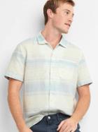 Gap Men Linen Cotton Stripe Short Sleeve Shirt - Sail Blue