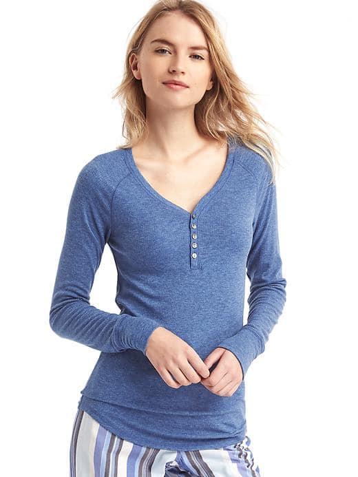 Gap Women Ribbed Long Sleeve Henley - Royal Blue