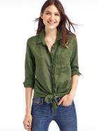 Gap Women Linen Oversize Boyfriend Shirt - Jungle Green