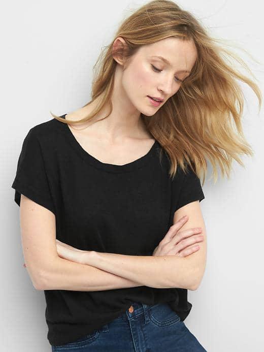 Gap Women Linen Boatneck Tee - Black