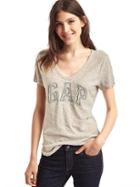 Gap Women Bead Embellished Logo Tee - Taupe Heather