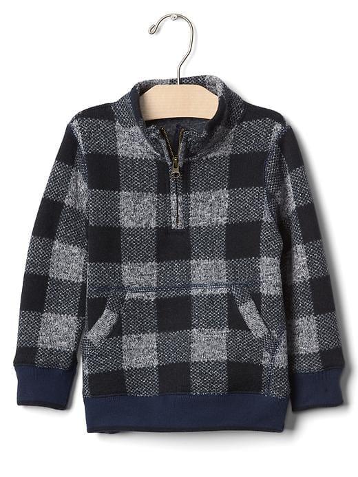 Gap Marled Fleece Mockneck Sweater - Blue Multi Plaid