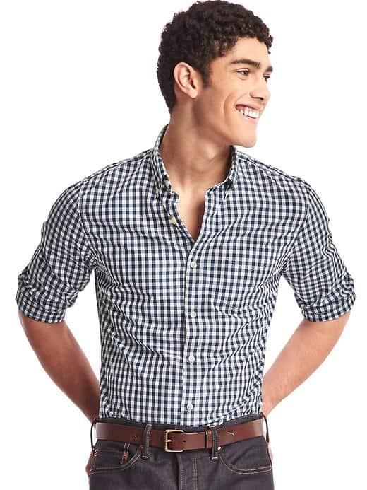 Gap Men True Wash Poplin Gingham Slim Fit Shirt - Comet Blue
