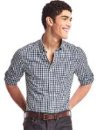 Gap Men True Wash Poplin Gingham Slim Fit Shirt - Comet Blue