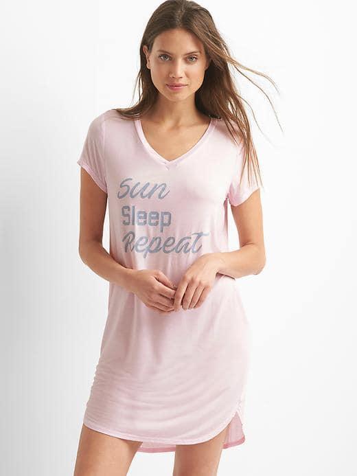 Gap Women Slogo V Neck Graphic Sleep Dress - New Babe Pink