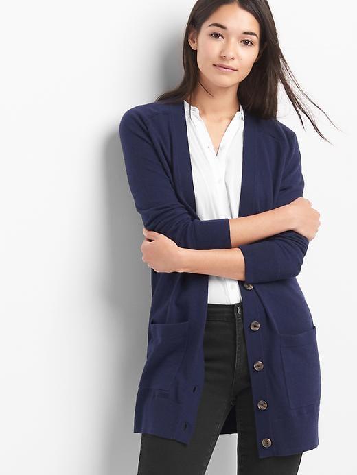 Gap Wool Button Front Cardigan - Dark Night