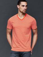 Gap Men Vintage Wash Feeder Stripe V Neck T Shirt - Orange Stripe