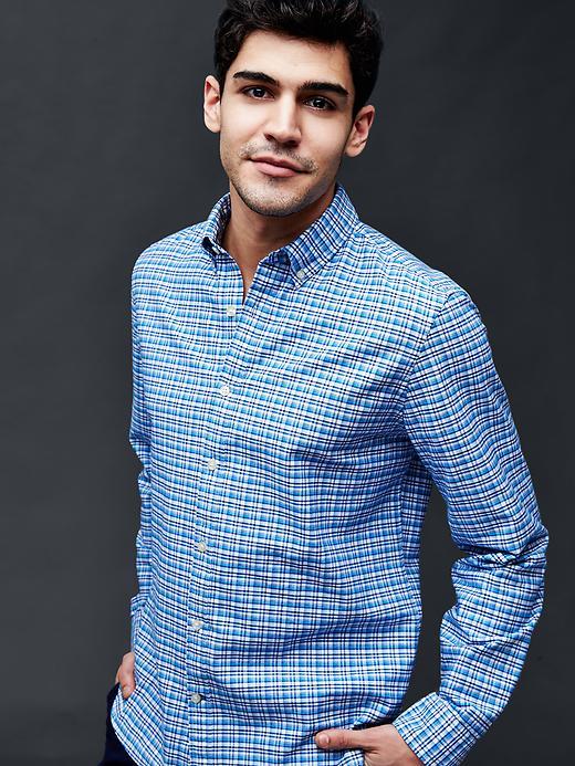 Gap Men Oxford Micro Plaid Slim Fit Shirt - Cyan Blue