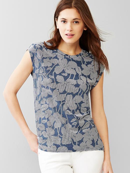 Gap Floral Stripe Muscle Tank - Blue Floral