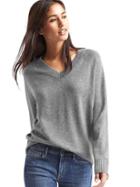Gap Women Wool Cashmere Blend V Neck Sweater - Heather Grey