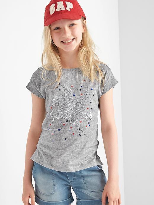 Gap Flippy Sequin Graphic Tee - Grey Heather