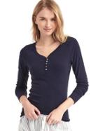 Gap Women Ribbed Long Sleeve Henley - Dark Indigo