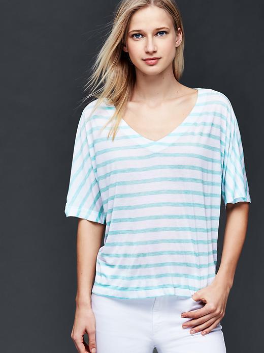 Gap Open V Neck Stripe Tee - Light Blue Stripe