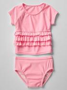 Gap Raglan Ruffle Rashguard Two Piece - Neon Light Pink