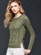 Gap Women Side Slit Pointelle Pullover Sweater - Temporal Olive