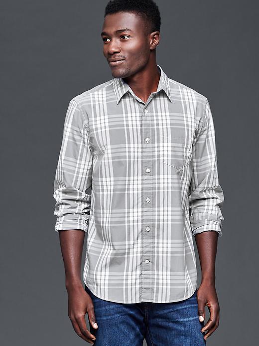 Gap Men Plaid Poplin Shirt - Pilot Gray