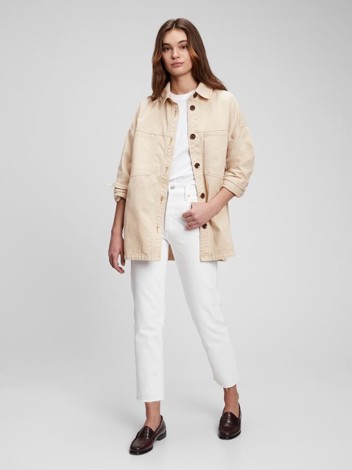Oversized Khaki Shirt Jacket With Washwell