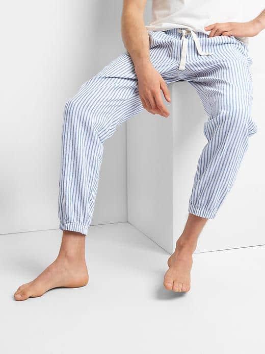 Gap Women Stripe Slub Pj Joggers - Light Blue Pinstripe