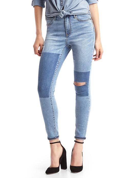 Gap Women Stretch 1969 Patchwork True Skinny Super High Rise Jeans - Medium Indigo
