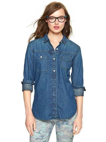 Gap 1969 Asymmetrical Pocket Denim Shirt - Cypress Wash