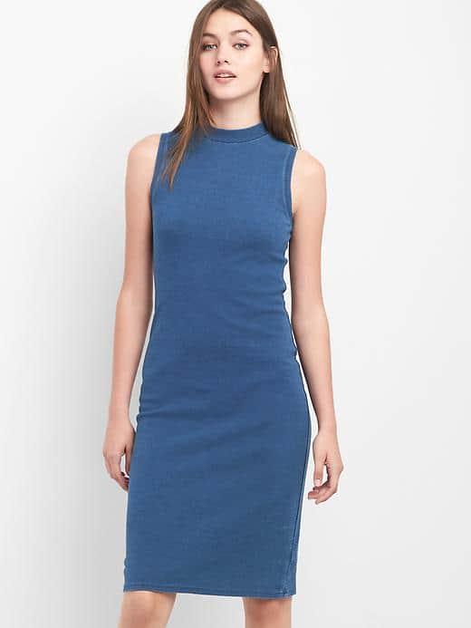 Gap Women Sleeveless Indigo Mockneck Dress - True Indigo