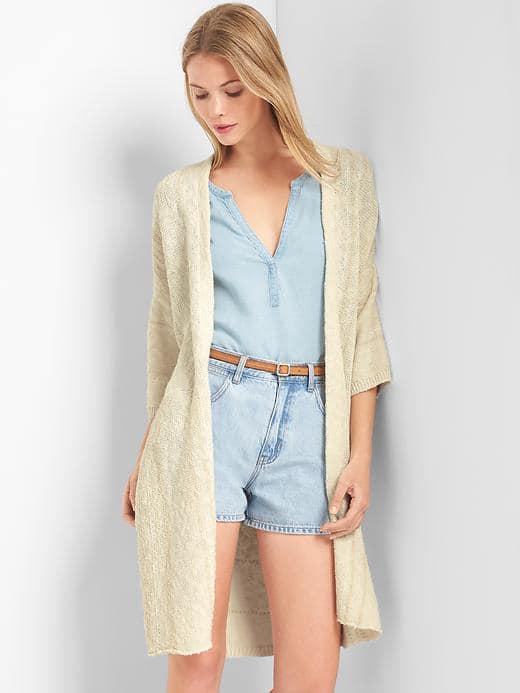 Gap Women Linen Cotton Open Front Cardigan - Snow Cap