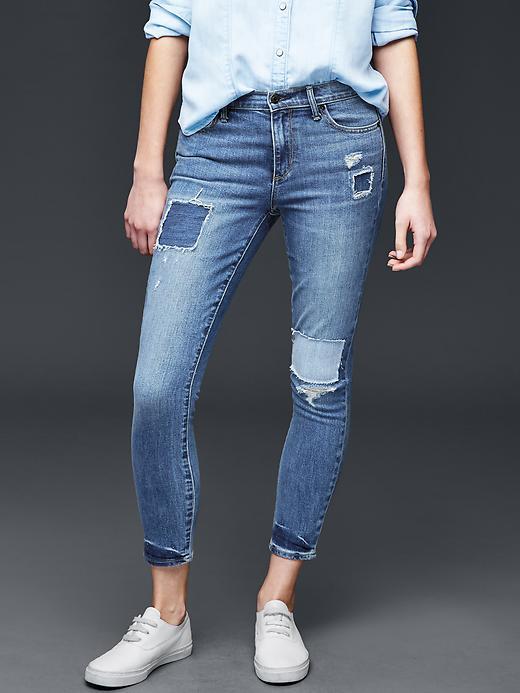 Gap Women Authentic 1969 Patchwork True Skinny Ankle Jeans - Dark Indigo