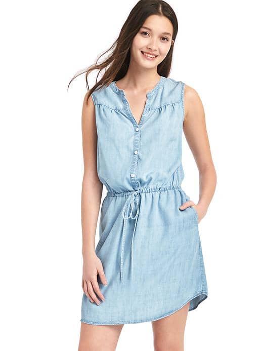 Gap Women Tencel Sleeveless Shirtdress - Light Bleached