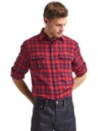 Gap Men Crinkle Cotton Plaid Standard Fit Shirt - Lasalle Red