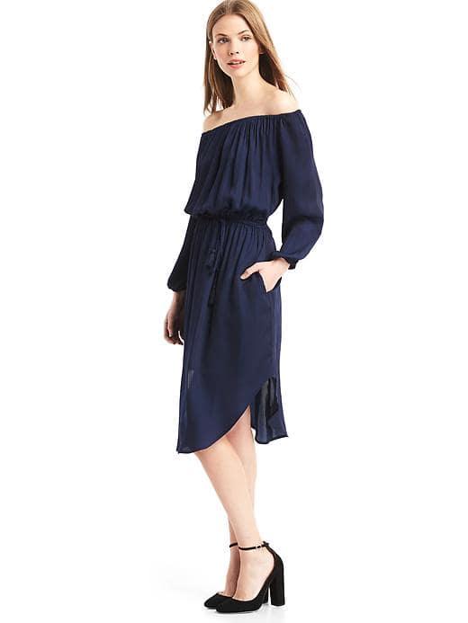 Gap Women Off Shoulder Tassel Dress - Dark Night