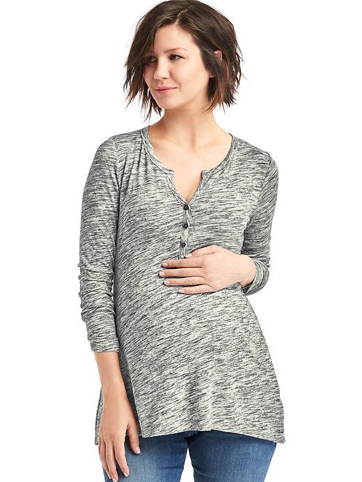 Gap Women Long Sleeves Hi Lo Henley - Marled Grey Heather