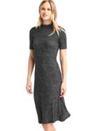 Gap Women Marled Short Sleeve Mockneck Dress - Marled Black