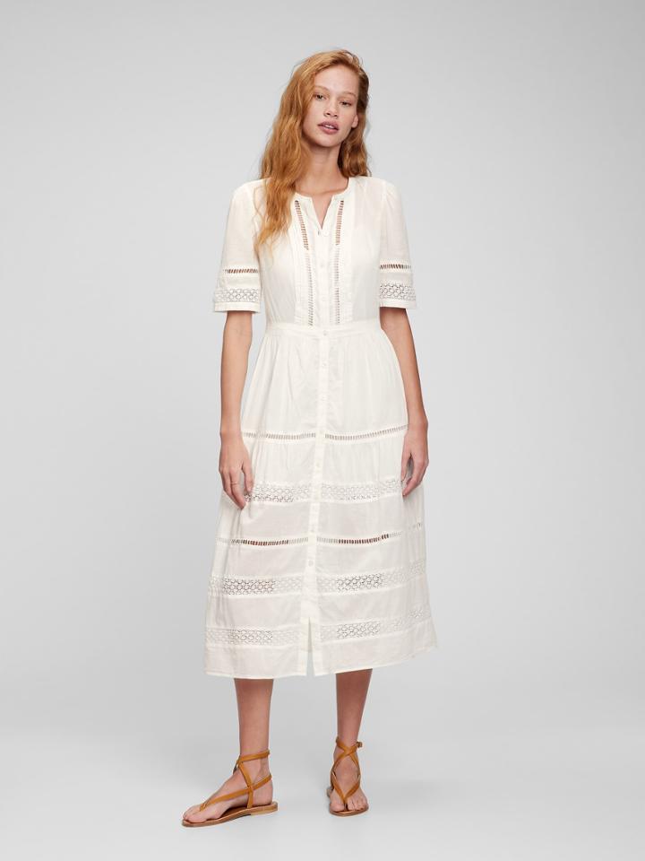 Lace Button-front Midi Dress